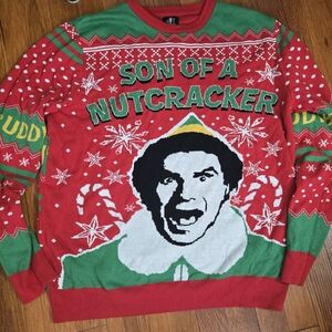 ELF Festive Red and Green Crewneck Sweater